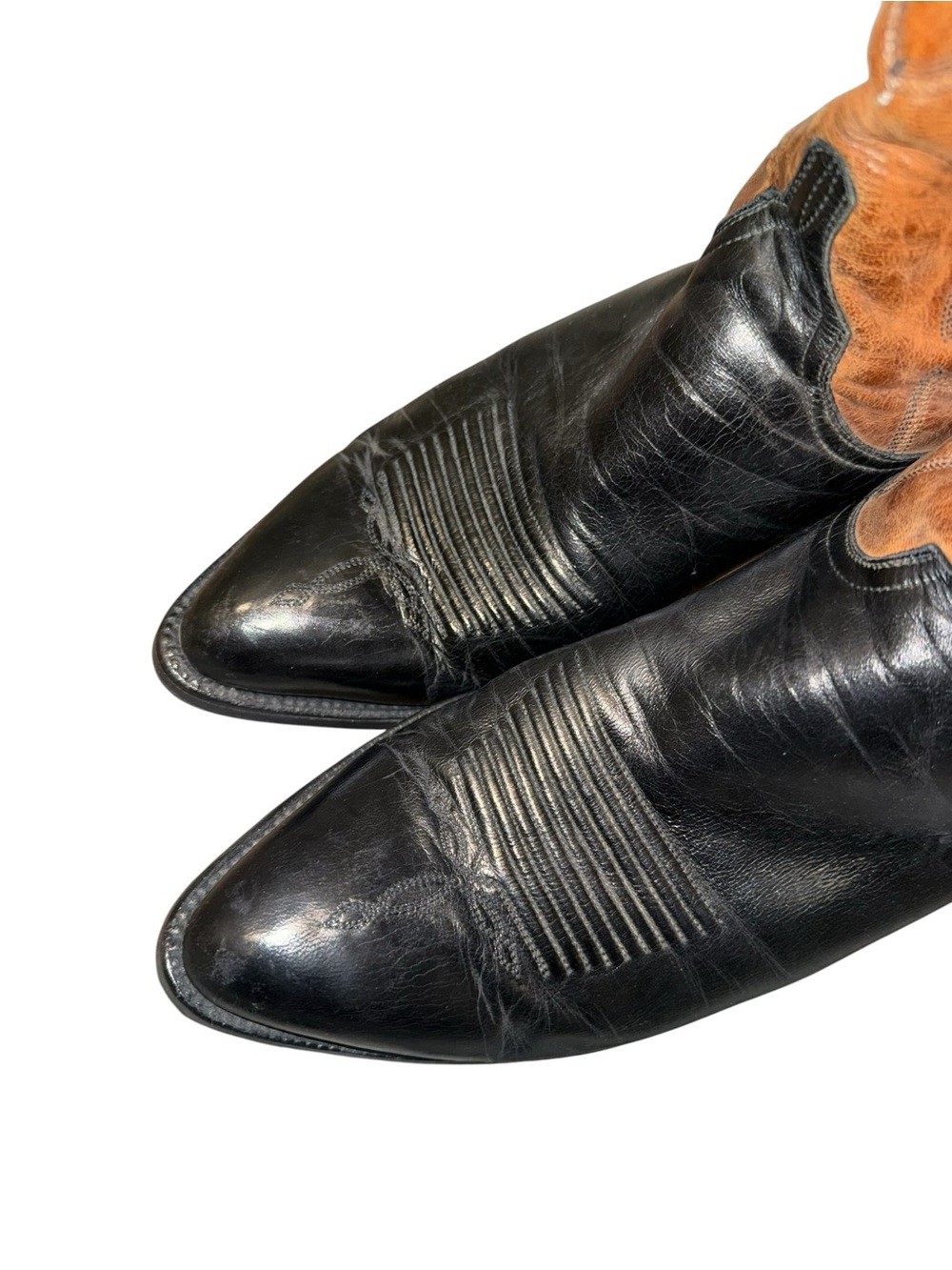 Lucchese Cowboy Boots Mens 9.5 Black Leather Western Pull‎ On Pointed Toe USA - Picture 8 of 12